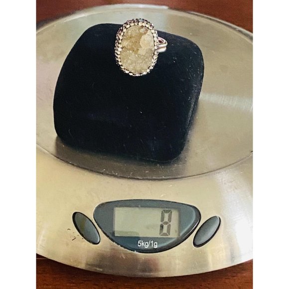 Natural Quartz Druzy Sparkling Cluster Ring 925 Silver Size 7.5 - Picture 11 of 11